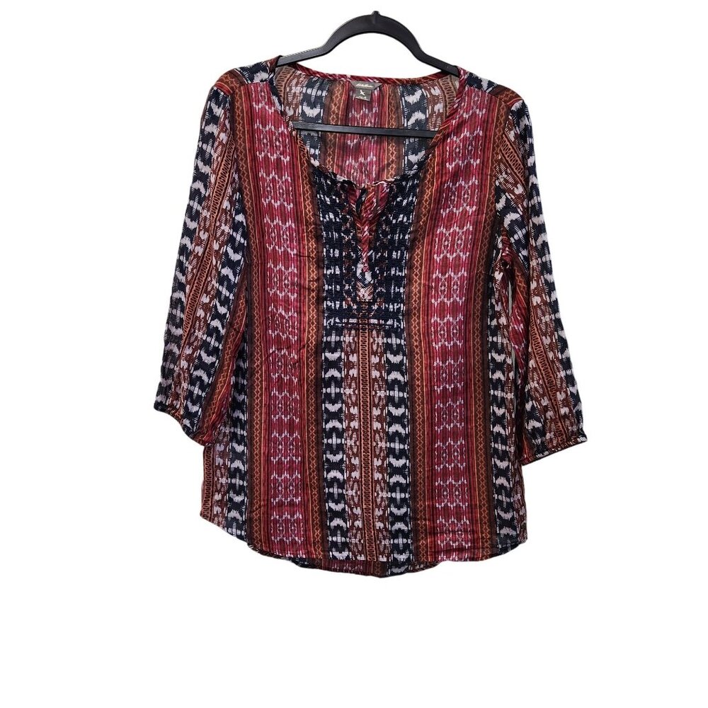 Eddie Bauer Women's S Sheer Key Hole Long Sleeve Pullover Blouse 2200